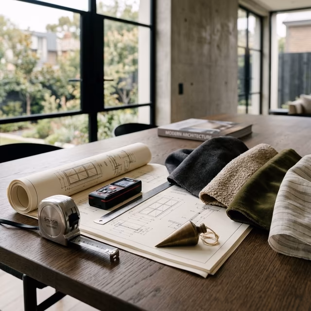 La Grange Window Coverings designer presenting fabric samples and window treatment options to clients during an in-home consultation in Sonoma County